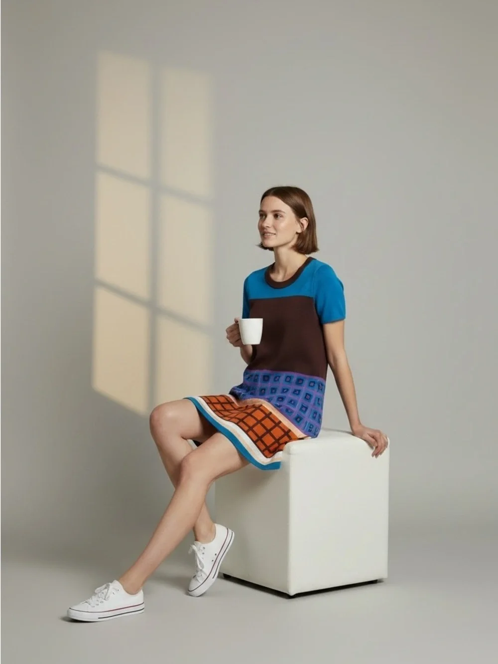 Kate Spade Blue and Black Short Sleeve Dress with Geometric Patterns